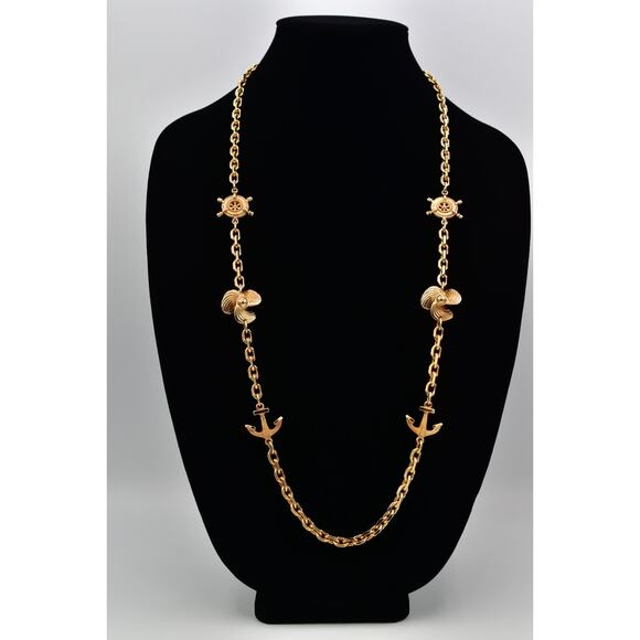 Christian Dior Vintage Nautical Chain Necklace Anchor Chunky Gold Signed BinBJ - Picture 1 of 12